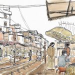 Quartier populaire à Kunming, le long d'une voie ferrée