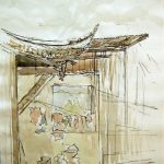 Linge séchant dans un angle de rue, 2