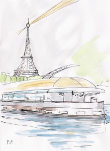Dessin de la Tour Eiffel avec péniche, illustration de Pauline Fraisse