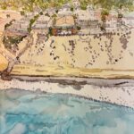 Maisons en front de mer, dessin et aquarelle sur papier