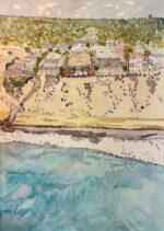 Maisons en front de mer, dessin et aquarelle sur papier